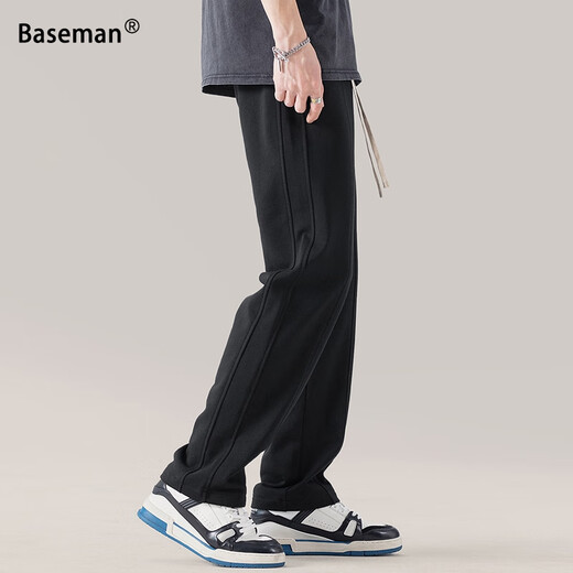 Baseman sweatpants men's autumn straight pants drapey casual pants trendy and versatile boys' loose sports pants Japanese pants men black L recommended 120-140Jin Jin equals 0.5 kg