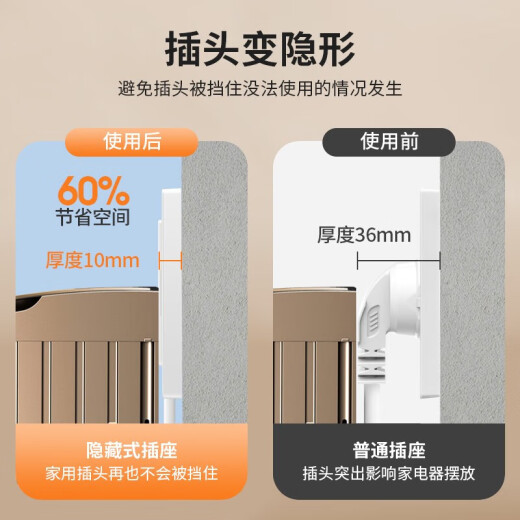 Bull (BULL) embedded socket hidden three- or five-hole socket depth adjustable air conditioner refrigerator invisible embedded socket [hidden five-hole 10A socket] white