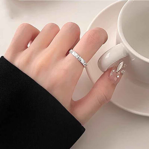 Two Worlds S999 sterling silver broken ice ice silver ring couple ring men's ring plain ring adjustable Chinese Valentine's Day off-site gift men's style - can be engraved - gift box