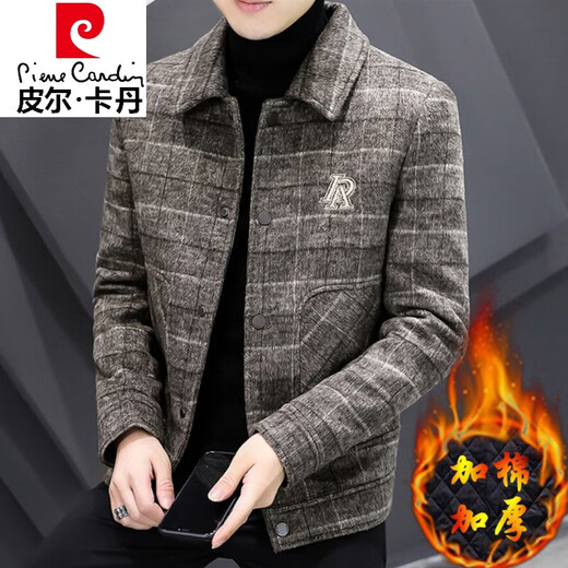 Pierre Cardin high-end autumn and winter woolen jacket men's short casual woolen woolen jacket men's thickened cashmere woolen trendy knitted style 2905 gray style regular 4XL