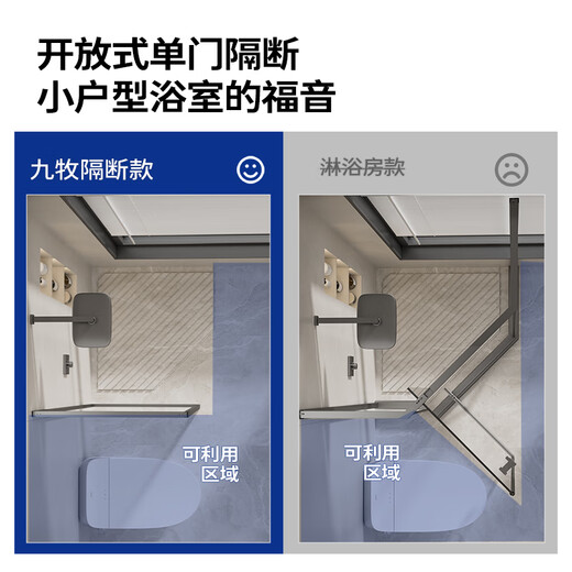 九牧（JOMOO）淋浴隔断屏风洗澡卫生间淋浴房浴室洗手台干湿分离隔断墙玄关定制 枪灰 600-690 高2米【透明光玻】