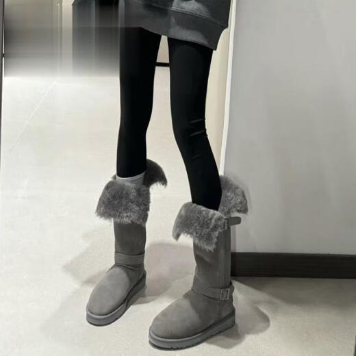 科多妙厚底雪地靴女皮毛一体长筒靴加绒加厚棉鞋羊羔毛毛靴2024新款靴子 灰色升级版 【95%小姐姐选择】 36