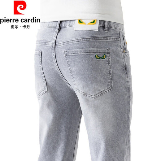 皮尔卡丹（pierre cardin）奢侈品牌牛仔裤男春秋新款高档休闲弹力修身名牌小脚复古潮流浅灰 XML-756灰白色 32码2尺5腰围