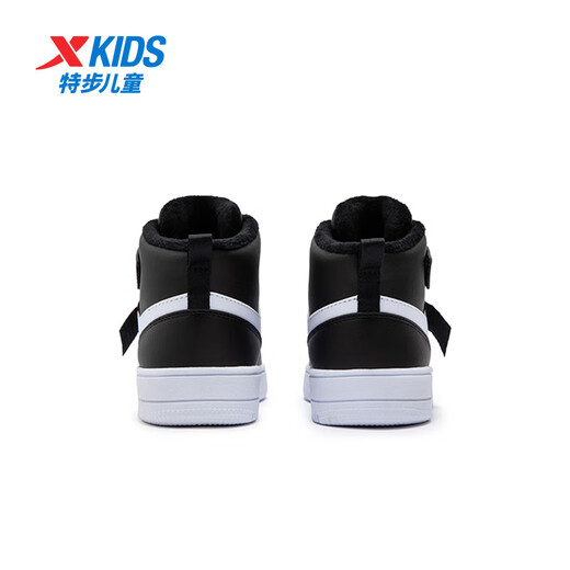 Xtep children's cotton shoes leather surface moisture-proof and stain-resistant high-top sneakers warm and comfortable Velcro high-top sneakers black/new white 31