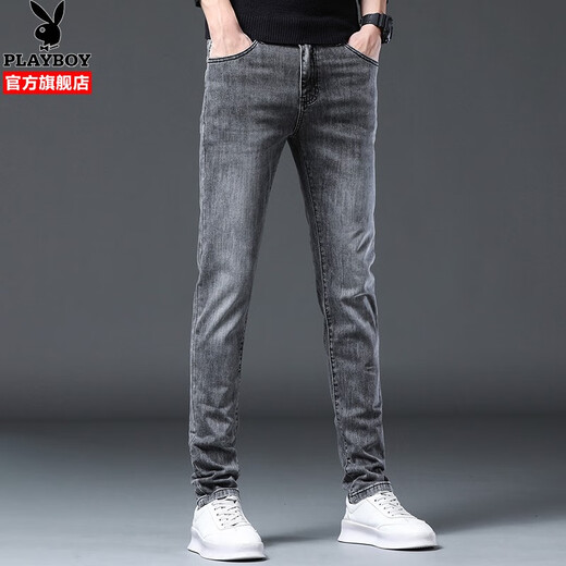 Playboy (Playboy) Jeans Männer schlanker Sommer Trendy Pendler Old Feet Hosen vierseitige Stretch Casual Vielseitige Hose 1048 Graues Vier-Jahreszeiten-Modell 31