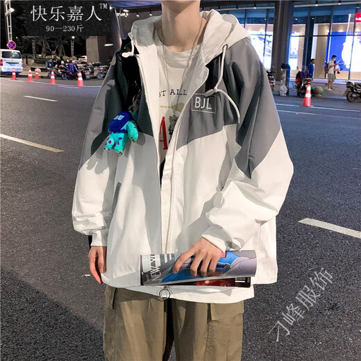 格润欧尚外套男潮流痞帅日系夹克ins学生秋季连帽外套男宽松大码夹克 宝蓝色7027 L