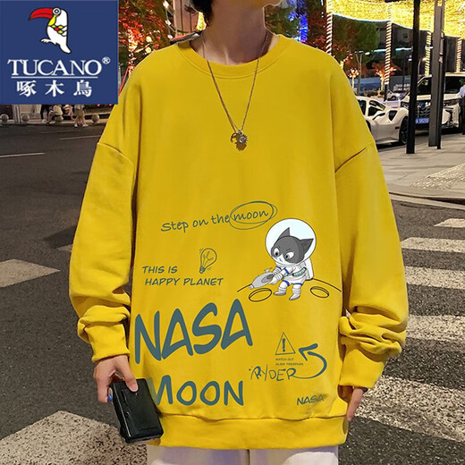 Woodpecker Round Neck Sweatshirt Spring and Automne Hong Kong Kong Style Tendy Versatile T-shirt à manches à manches longues et porte des vêtements pour hommes à la mode S6187 M blanc + S6187 Blue XL