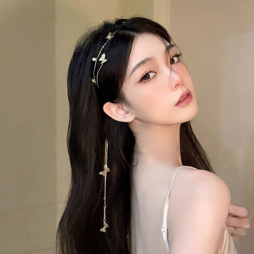 印米 ENRMIIV古风蝴蝶流苏发箍女超仙气拍照道具森系头饰发卡发饰汉服古装配饰 紫色蝴蝶 银色发箍