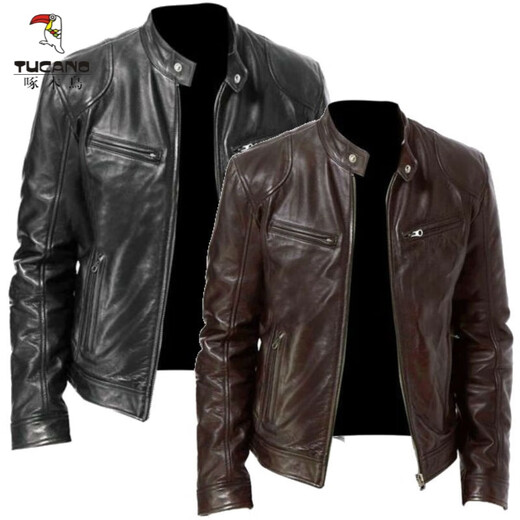 Woodpecker (TUCANO) 2026 Men's Leather Jacket Men's Teen Stand Collar Punk Men's Motorcycle Leather Jacket Plus Brown M