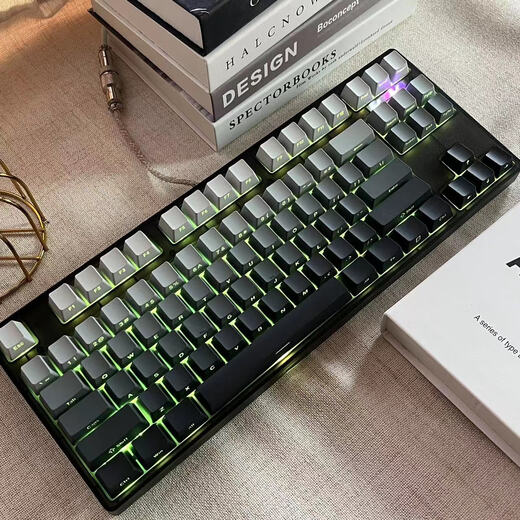 
Jiaying MK870 key mechanical keyboard black transparent three-mode wireless Bluetooth 5.0G wired polar day blush mist blue side engraving mute MK87 black transparent three-mode RGB + polar day engraving keycap blue axis