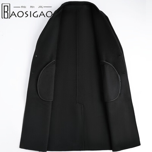 New double-sided cashmere coat for men, thickened slim fit lining, extended woolen woolen windbreaker woolen coat, black L