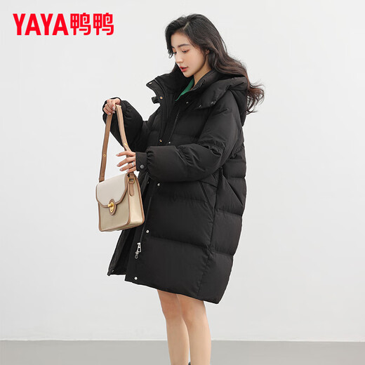 YAYA Down Jacket Women's Mid-Length 2025 New Hooded Thickened Fashion Versatile Casual Loose Duck Down Jacket KL Khaki M