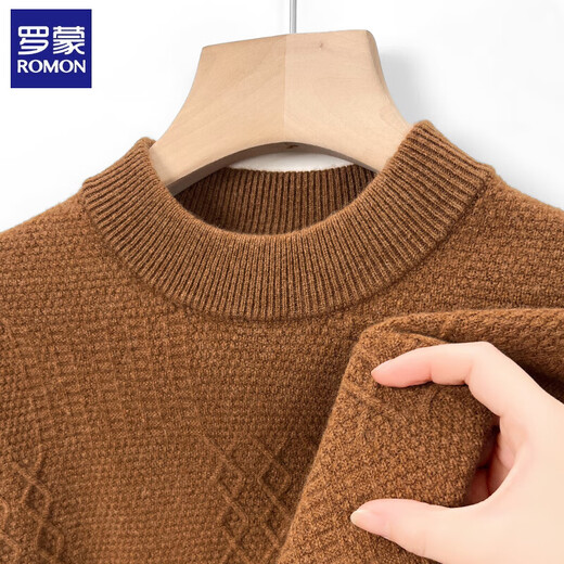 Romon Pure Cardigan Herbst und Winter verdickte warme Wolle halbhohe Hals Basis Strickpullover mittlerer und älterer Pullover Männer 9717 Pu'er Brown 175/xl [Empfohlen 130-150 Jin [Jin gleich 0,5 kg]]]