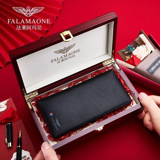 Falai Armani [Gleicher Stil in der Theke] Falai Armani Wallet Herren Long Leder Jugend Ultra-dünn modische Top-Layer Cowhide Wallet QB202-3 Massive Holz Geschenkbox Paket