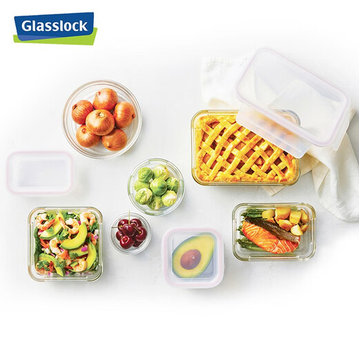 Glasslock韩国进口耐热钢化玻璃保鲜盒微波炉加热饭盒学生便当盒 圆350ml*2+圆高690ml微波款+包