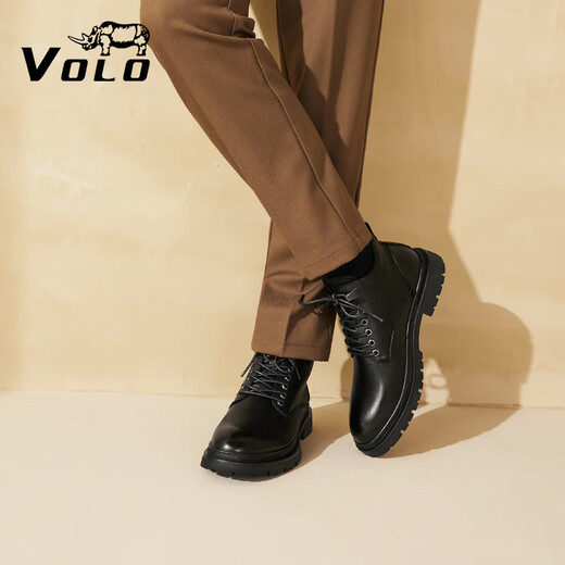 VOLO Rhino Herrenstiefel High-End-Martin-Stiefel Herren-High-Top-Schuhe plus Samt zum Warmhalten britische Freizeitstiefel dickbesohltes Lederfutter Herrenstiefel schwarz plus Samt 44