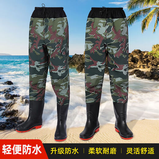 Half-body waders, thickened waist-high waterproof clothes, rain pants, fishing water fork pants, breathable men's one-piece rain boots and rain pants, waist-high (Taoshuiyu) 85 silk dark green 42