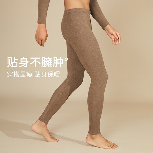 CALOWE KOLEVN羊毛男保暖内衣套装加绒加厚蚕丝德绒无痕V领秋衣秋裤男保暖衣 棕咖-羊毛蚕丝/适宜-15℃-10℃ 3XL 体重180-200斤