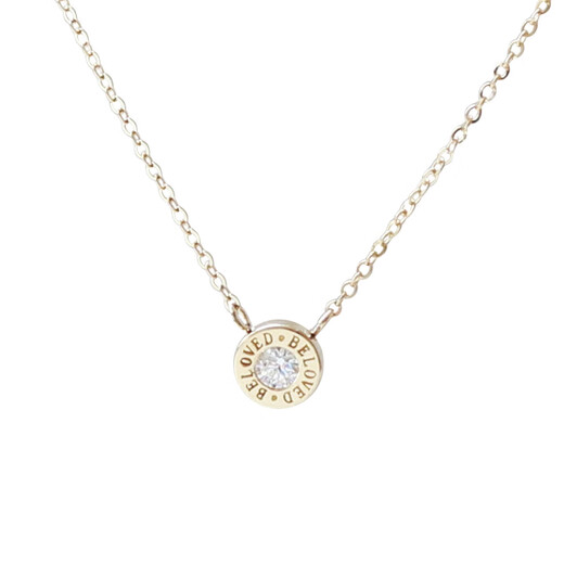 Oyin Korean pure 14K gold necklace for women mini beanie micro inlaid round diamond K gold clavicle chain necklace necklace full length 42cm