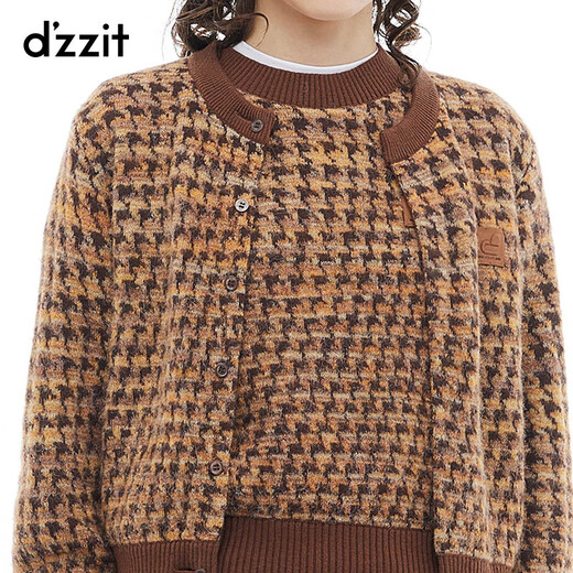 DZZIT star's same style Disu sweater winter retro elegant houndstooth design top for women khaki M