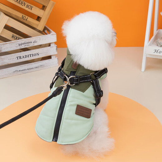 宠物狗狗衣服秋冬款羽绒服保暖小狗小型犬泰迪博美可牵引冬季马甲 黄色1484送牵引绳保暖加厚 6XL M