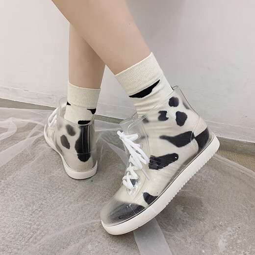 Bai Nico Internet Celebrity INS Student transparente Regenstiefel für Frauen Kurzrohr nicht rutschernde Regenstiefel außen wasserdichte Wasserschuhe Arbeit Schuhe transparent 36 Größe Standard Größe