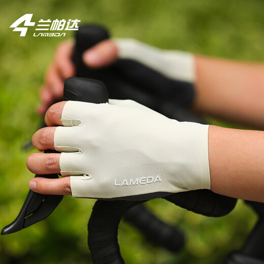 Lamparda 24 neue Doppelpfeilradhandschuhe für Männer und Frauen Sommer-Straßenfahrradhandschuhe Halbfinger-Stoßdämpferungsausrüstung Mond Schatten mit weißem M (Empfohlene Palmbreite 8-9 cm)