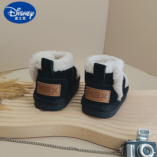 迪士尼（Disney）女童冬季雪地靴宝宝学步鞋卡通棉鞋保暖男童鞋子婴儿童棉靴卡通鞋 黑色 19码/内长13.5cm