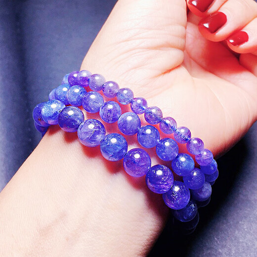 SIZAN Blue Tanzanite Bracelet Women's Tanzanite Sapphire Bracelet Pendant Necklace Sapphire Star Gemstone Plate Beads Collection Grade 12mm Comes with Certificate