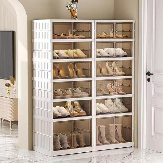 Bonnymeijia installation-free simple shoe cabinet for household all-in-one ant shoe box dormitory gap boots large folding shoe rack double row double doors - 6 layers can hold 12 pairs of shoes. Buy with confidence (free replacement if damaged)