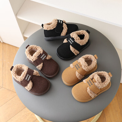 Girls' Birkenstock shoes, autumn and winter cotton wool shoes, plus velvet and thickened baby cotton shoes, boys' warm snow shoes, small leather shoes, 319 Khaki cotton 21, inner length 13cm