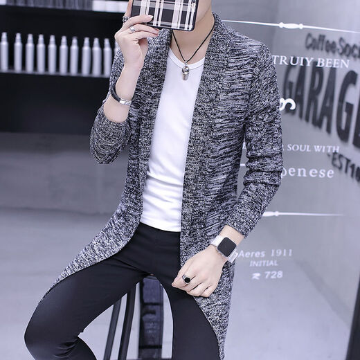 Wanpai Mo spring and autumn mid-length sweater men's cardigan jacket slim sweater top autumn sweater trendy men's clothing K20 black 3XL 145-160Jin [Jin equals 0.5 kg] wear