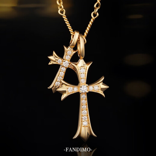 Fantimo Retro Cross Diamond Necklace for Women 18K Gold with Real Diamond Pendant High-end Jewelry Large and Small Pair of Croix Heart Cross SF Express+ Brand Gift Box