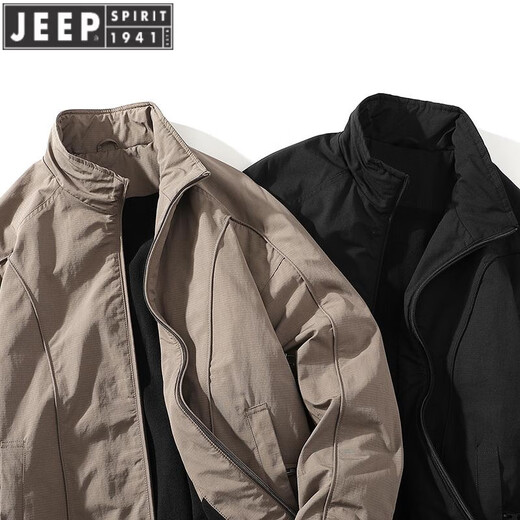 JEEP SPIRIT winter stand collar American short handsome bomber jacket cotton padded velvet thickened jacket men's top Khaki XL (150-175)