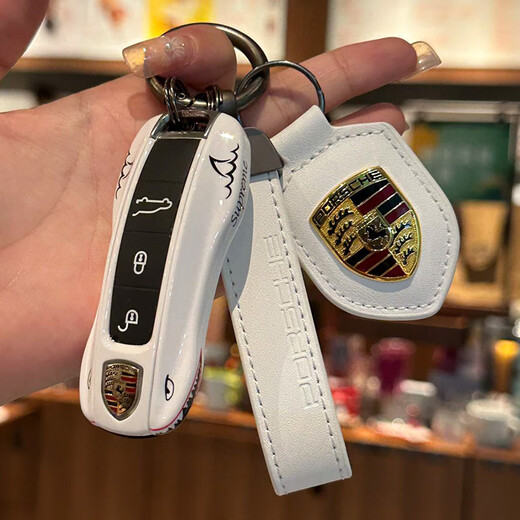 Kalifat eignet sich für Porsche Hai Key Shell Cayenne Macan911Taycan Paramela 718 Schlüsselkette A [Hai] Einzelschale + Lederschnalle + Schild