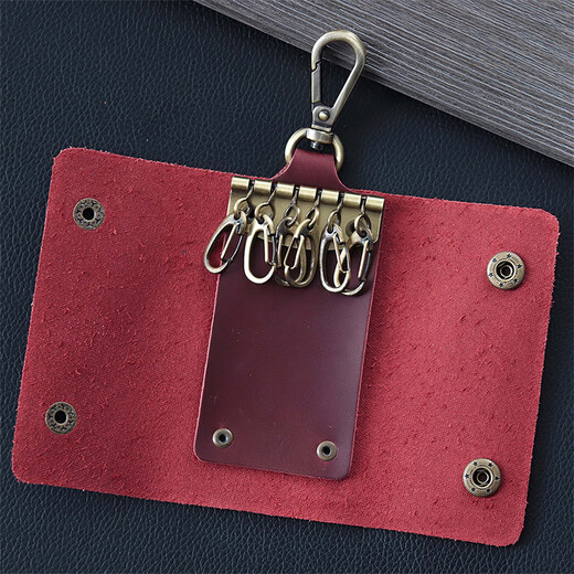 Patriot Cattle (Aiguoniu) Echtes Cowhide Retro verrückter Pferdeleder handgefertigtes Schlüsselbund Home Großkapazität Mode koreanische Version Multifunktions-Autokey-Tasche Wein rot/rot