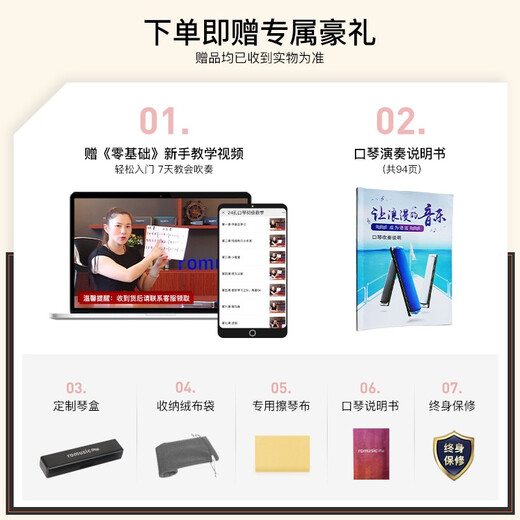 romusic口琴 24孔复音C调初学口琴（黑色）学生教学推荐