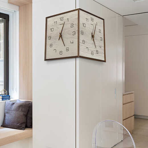 
Double-sided wall clock living room corner clock home modern simple and atmospheric solid wood clock decoration two-sided hanging watch 9195 wood pure white perpetual calendar model (movement) 12 inches