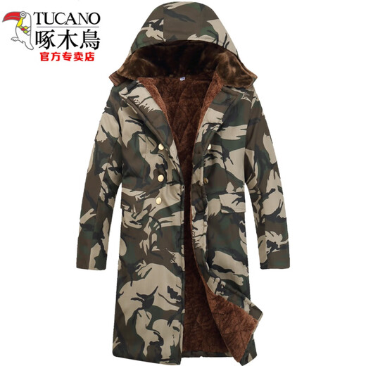 啄木鸟（TUCANO）军大衣长款加绒棉衣棉袄男冬季外套加厚棉服冷库防寒棉大衣工作服 719黑色(中长款)加绒时尚 压花工 均码 小号（适合100-130斤）