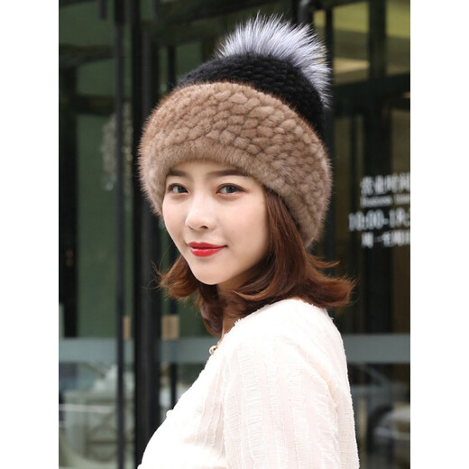 Zongchun mink hat for women in winter mink braided warm ear protection mink fur fox fur ball mink Korean style versatile gray one size fits all elastic
