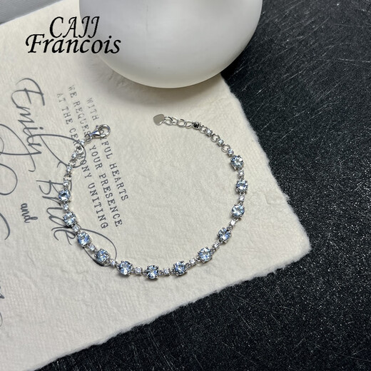 CAJJ Francois Aquamarine Bracelet for Women Gemstone Bracelet Natural Colored Treasure Jewelry 925 Silver Inlaid Jewelry Accessories Aquamarine Bracelet