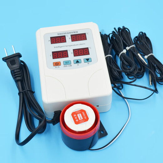 
XMSJ9904 four-channel temperature test alarm multi-channel high and low temperature alarm upper and lower limit digital display adjustable temperature control host 9904+4 30-meter temperature measuring probes