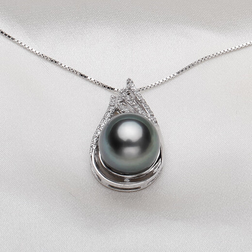 Fat Donglai same style Tahitian black pearl pendant single pearl short clavicle chain 925 silver round mother-of-pearl 12mm-13mm