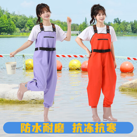 Xionghuo women's waders for sea riding equipment adult waders lower body wading suit full body waterproof rain pants with rain boots one-piece women's purple waders 3D slim fit size 38