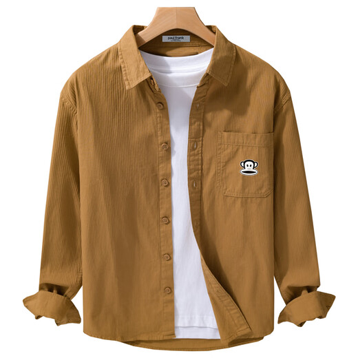 大嘴猴（paul frank）纯棉休闲长袖衬衫男士春秋宽松潮牌外套上衣男装百搭新款翻领衬衣 9569C深卡色【官方正品】 L 【建议120-135斤】