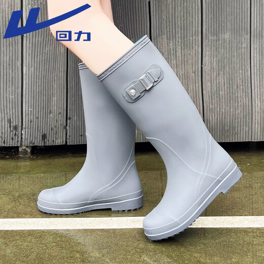 Huili Huili Regenschuhe Frauen hohe Röhrchen Regenstiefel Mode Outdoor wasserdichte Kleidung-resistente Kleberschuhe Wasserschuhe Wasserstiefel 73-1 Grau 38