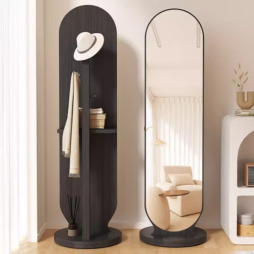 Youruoqi Ganzkörperspiegel Haushaltsspiegel Schlafzimmer Bodenspiegel Eingangsspiegel Wohnzimmer sitzende Spiegel bewegliche Aufbewahrungsständer 166*36 bodenbeständige weiße Kleidung kann aufgehängt und gelagert werden