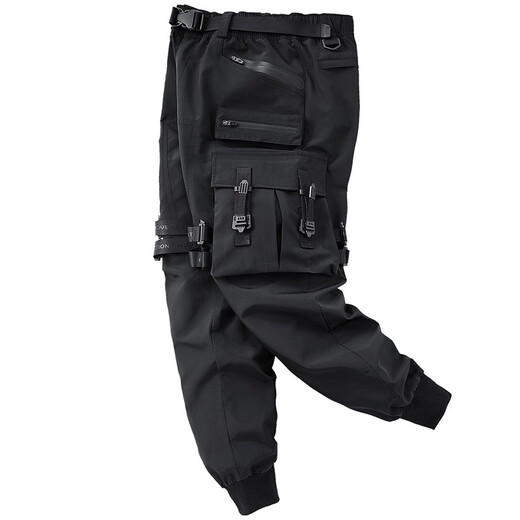VIP flight trendy brand overalls men's loose multi-pocket casual pants spring and autumn thin sports trousers leggings functional wind paratrooper pants black 2XL
