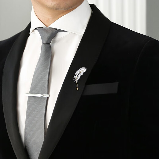 Kamalun (KAMALUN) brooch men's high-end feather brooch gentleman's business suit corsage accessories new dress badge lapel pin for boyfriend Feather brooch + brand gift box without engraving