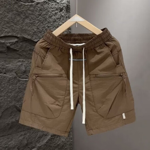 Lingkaqi Summer Men's Pocket Zipper Working Shorts Men's 2024 All-match Loose Quick Dry Sports and Leisure Five-Pin Beach Pants Black 23 Surface Zipper - Nylon Fabric 2XL Recommended 140-160Jin [Jin equals 0.5 kg]